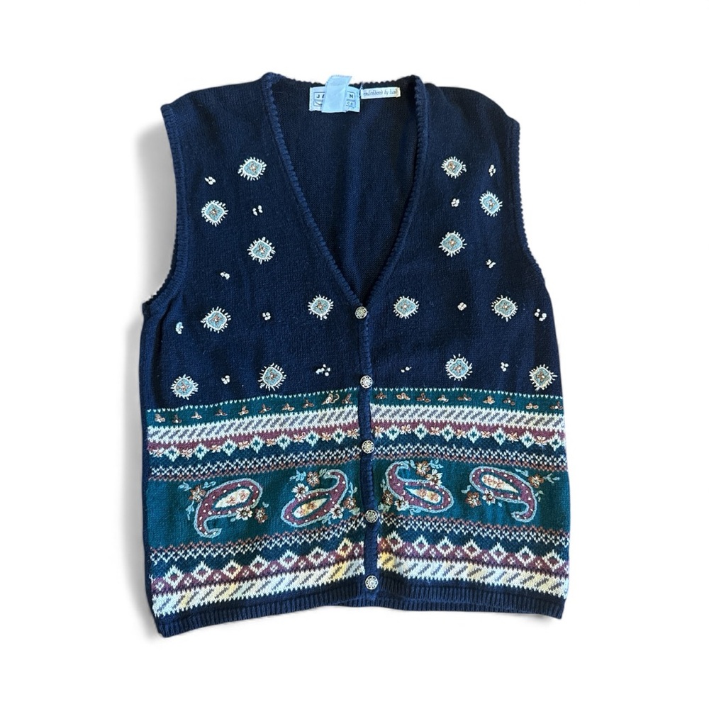 Vintage Jantzen Hand Embroidered Grannycore Sweater Cardigan Vest Large
